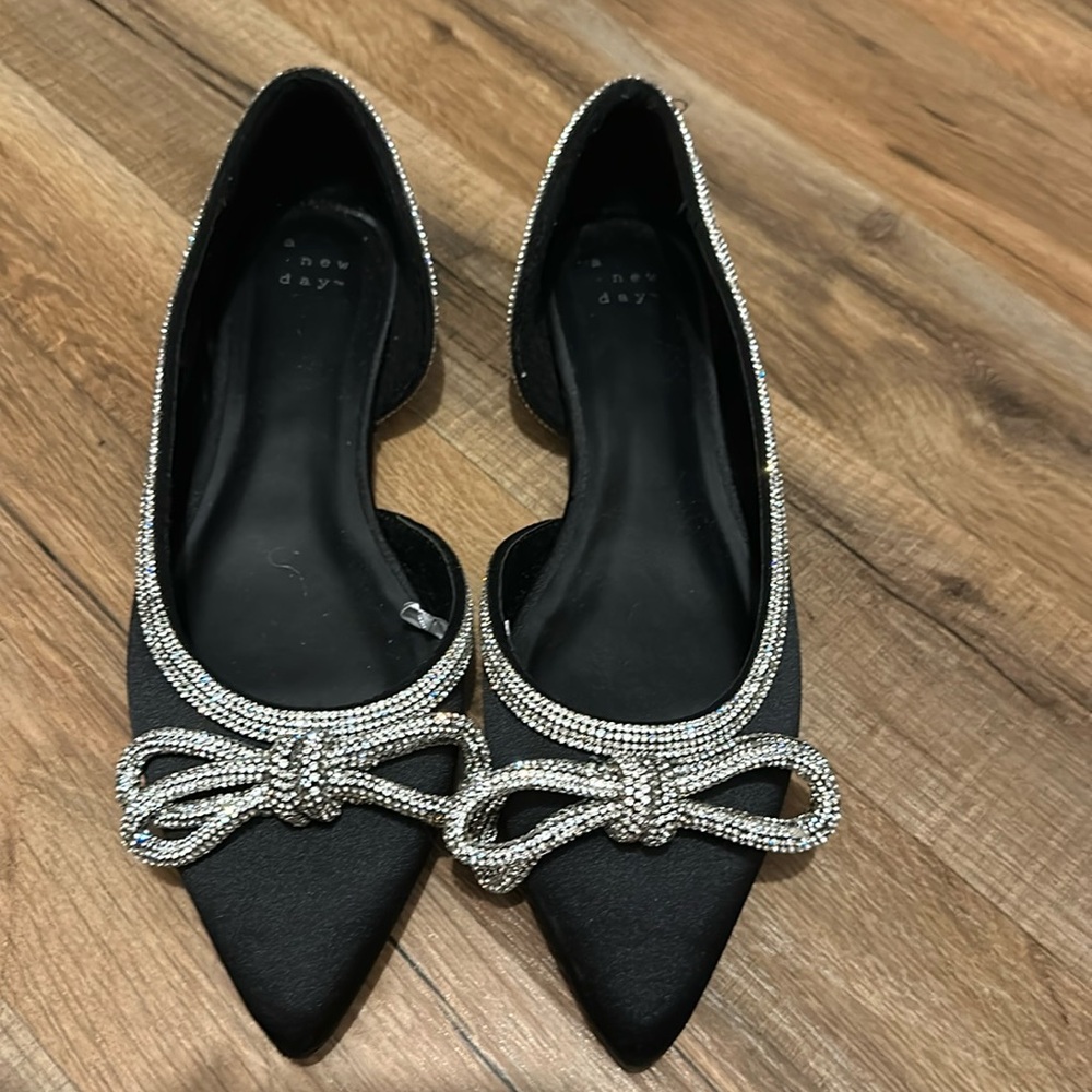 Black flats with Diamond bows